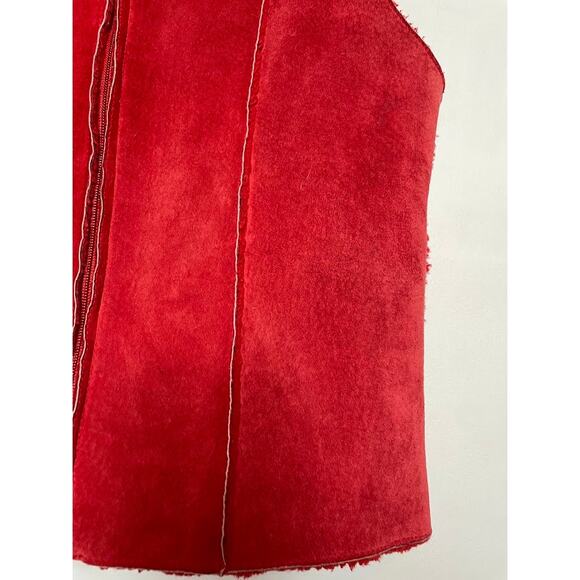 Suede Vest Womens Medium Red Leather Fleece Sleeveless Full Zip Jacket Coat - Picture 4 of 15